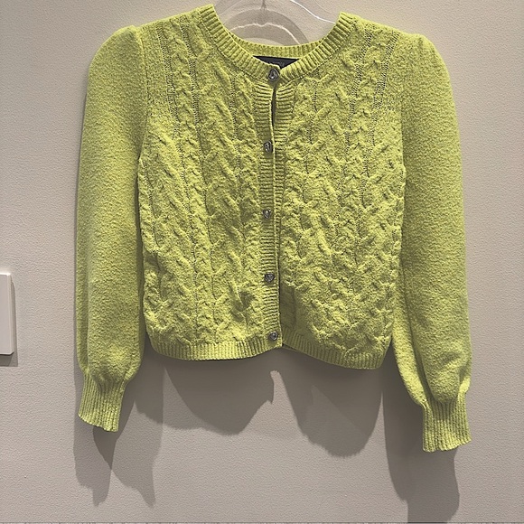 Chloe & Jasmine Lime Green Sweater Heart Gemmed Buttons Cable Knit Size 10/12 - Picture 1 of 5